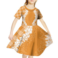 Hawaii Aloha Plumeria Lei Orange Palaka Kid Short Sleeve Dress - Polynesian Pride