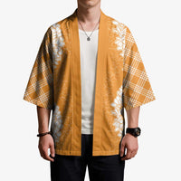 Hawaii Aloha Plumeria Lei Orange Palaka Kimono - Polynesian Pride