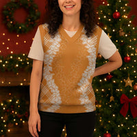 Hawaii Aloha Plumeria Lei Orange Palaka Christmas Knitted V-Neck Vest LT7 - Polynesian Pride
