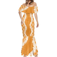 Hawaii Aloha Plumeria Lei Orange Palaka Mermaid Dress - Polynesian Pride
