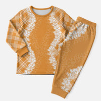 Hawaii Aloha Plumeria Lei Orange Palaka Christmas Pajama Set LT7 Men Orange - Polynesian Pride