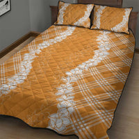 Hawaii Aloha Plumeria Lei Orange Palaka Quilt Bed Set - Polynesian Pride