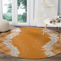 Hawaii Aloha Plumeria Lei Orange Palaka Round Carpet - Polynesian Pride