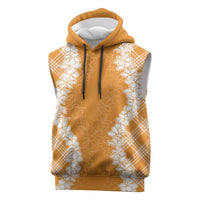 Hawaii Aloha Plumeria Lei Orange Palaka Sleeveless Hoodie - Polynesian Pride