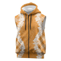 Hawaii Aloha Plumeria Lei Orange Palaka Sleeveless Zip Hoodie LT7 Orange - Polynesian Pride