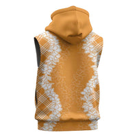 Hawaii Aloha Plumeria Lei Orange Palaka Sleeveless Zip Hoodie LT7 - Polynesian Pride