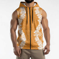 Hawaii Aloha Plumeria Lei Orange Palaka Sleeveless Zip Hoodie LT7 - Polynesian Pride
