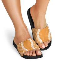 Hawaii Aloha Plumeria Lei Orange Palaka Slide Sandals - Polynesian Pride