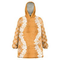 Hawaii Aloha Plumeria Lei Orange Palaka Wearable Blanket Hoodie - Polynesian Pride