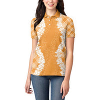 Hawaii Aloha Plumeria Lei Orange Palaka Women Polo Shirt - Polynesian Pride