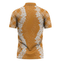 Hawaii Aloha Plumeria Lei Orange Palaka Zipper Polo Shirt - Polynesian Pride