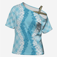 Hawaii Aloha Plumeria Lei Turquoise Palaka Cross Shoulder Shirt - Polynesian Pride