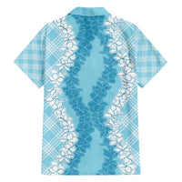 Hawaii Aloha Plumeria Lei Turquoise Palaka Family Matching Off The Shoulder Long Sleeve Dress and Hawaiian Shirt - Polynesian Pride