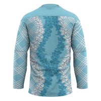 Hawaii Aloha Plumeria Lei Turquoise Palaka Hockey Jersey LT7 - Polynesian Pride