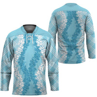 Hawaii Aloha Plumeria Lei Turquoise Palaka Hockey Jersey LT7 - Polynesian Pride