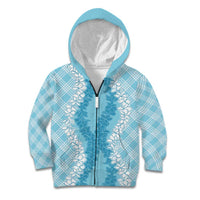 Hawaii Aloha Plumeria Lei Turquoise Palaka Kid Hoodie - Polynesian Pride
