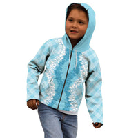 Hawaii Aloha Plumeria Lei Turquoise Palaka Kid Hoodie - Polynesian Pride