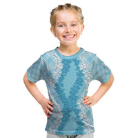 Hawaii Aloha Plumeria Lei Turquoise Palaka Kid T Shirt LT7 Turquoise - Polynesian Pride