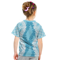 Hawaii Aloha Plumeria Lei Turquoise Palaka Kid T Shirt LT7 - Polynesian Pride