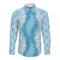 Hawaii Aloha Plumeria Lei Turquoise Palaka Long Sleeve Button Shirt - Polynesian Pride