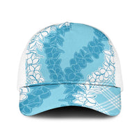 Hawaii Aloha Plumeria Lei Turquoise Palaka Mesh Trucker Cap LT7 One Size White Turquoise - Polynesian Pride