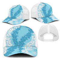 Hawaii Aloha Plumeria Lei Turquoise Palaka Mesh Trucker Cap LT7 - Polynesian Pride