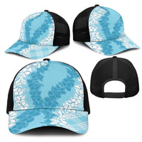 Hawaii Aloha Plumeria Lei Turquoise Palaka Mesh Trucker Cap LT7 - Polynesian Pride