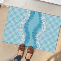 Hawaii Aloha Plumeria Lei Turquoise Palaka Rubber Doormat - Polynesian Pride