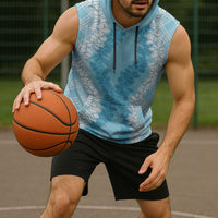 Hawaii Aloha Plumeria Lei Turquoise Palaka Sleeveless Hoodie - Polynesian Pride