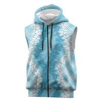 Hawaii Aloha Plumeria Lei Turquoise Palaka Sleeveless Zip Hoodie LT7 Turquoise - Polynesian Pride