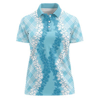 Hawaii Aloha Plumeria Lei Turquoise Palaka Women Polo Shirt - Polynesian Pride