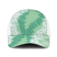 Hawaii Aloha Plumeria Lei Mint Palaka Baseball Net Cap LT7 One Size White Mint - Polynesian Pride