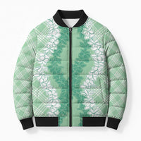 Hawaii Aloha Plumeria Lei Mint Palaka Bomber Puffer Jacket LT7 Unisex Mint - Polynesian Pride