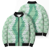 Hawaii Aloha Plumeria Lei Mint Palaka Bomber Puffer Jacket LT7 - Polynesian Pride