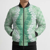 Hawaii Aloha Plumeria Lei Mint Palaka Bomber Puffer Jacket LT7 - Polynesian Pride