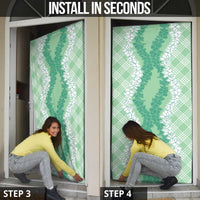 Hawaii Aloha Plumeria Lei Mint Palaka Door Cover - Polynesian Pride