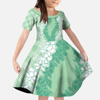 Hawaii Aloha Plumeria Lei Mint Palaka Family Matching Off The Shoulder Long Sleeve Dress and Hawaiian Shirt - Polynesian Pride