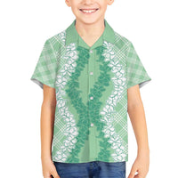 Hawaii Aloha Plumeria Lei Mint Palaka Family Matching Puletasi and Hawaiian Shirt - Polynesian Pride