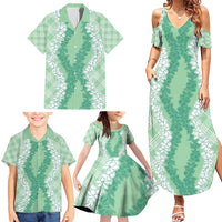 Hawaii Aloha Plumeria Lei Mint Palaka Family Matching Summer Maxi Dress and Hawaiian Shirt - Polynesian Pride