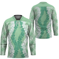 Hawaii Aloha Plumeria Lei Mint Palaka Hockey Jersey LT7 - Polynesian Pride