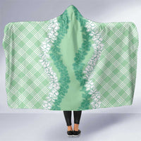 Hawaii Aloha Plumeria Lei Mint Palaka Hooded Blanket - Polynesian Pride