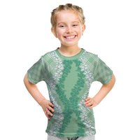 Hawaii Aloha Plumeria Lei Mint Palaka Kid T Shirt - Polynesian Pride