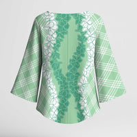 Hawaii Aloha Plumeria Lei Mint Palaka Kimono Sleeve Blouse - Polynesian Pride