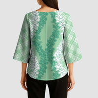 Hawaii Aloha Plumeria Lei Mint Palaka Kimono Sleeve Blouse - Polynesian Pride