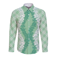Hawaii Aloha Plumeria Lei Mint Palaka Long Sleeve Button Shirt - Polynesian Pride