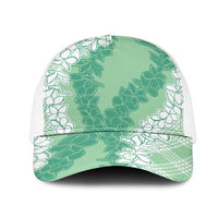 Hawaii Aloha Plumeria Lei Mint Palaka Mesh Trucker Cap LT7 One Size White Mint - Polynesian Pride
