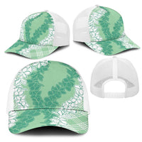 Hawaii Aloha Plumeria Lei Mint Palaka Mesh Trucker Cap LT7 - Polynesian Pride