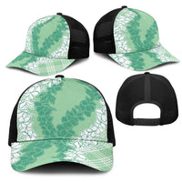 Hawaii Aloha Plumeria Lei Mint Palaka Mesh Trucker Cap LT7 - Polynesian Pride