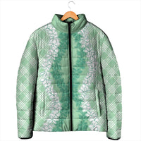 Hawaii Aloha Plumeria Lei Mint Palaka Padded Jacket LT7 - Polynesian Pride