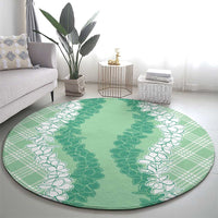 Hawaii Aloha Plumeria Lei Mint Palaka Round Carpet - Polynesian Pride